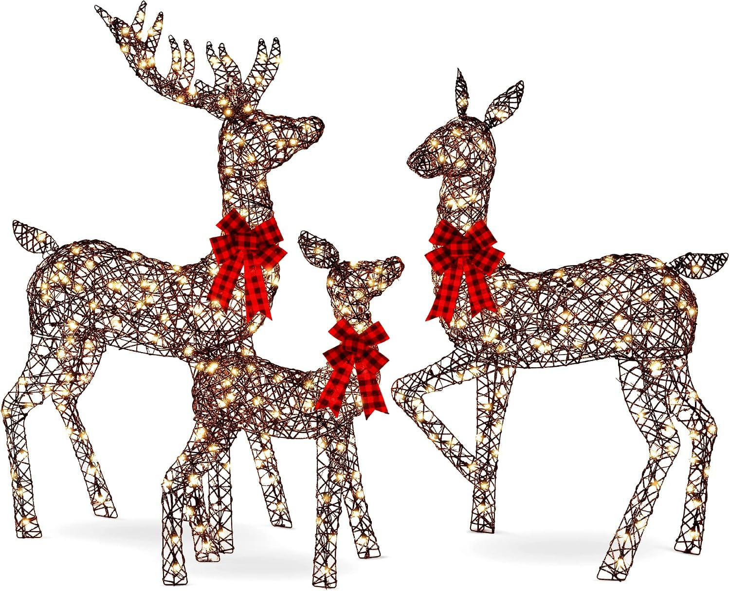 Best Choice Products 3-Piece Large Lighted Christmas Deer Family Set 5Ft Outdoor Yard Decoration with 360 LED Lights, Stakes, Zip Ties - Rattan | Amazon (US)