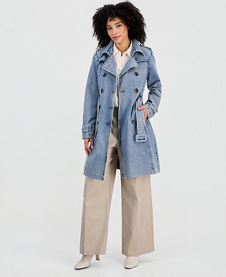 Women's Double-Breasted Denim Trench Coat | Macy's