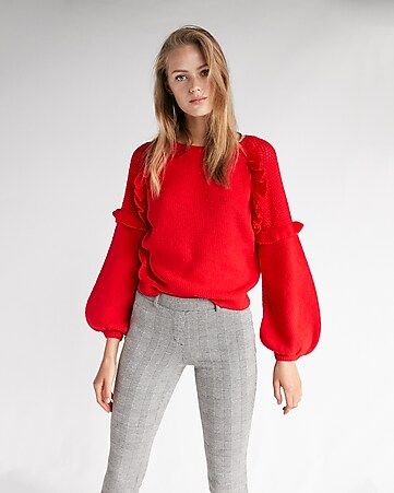 Balloon Sleeve Ruffle Sweater | Express