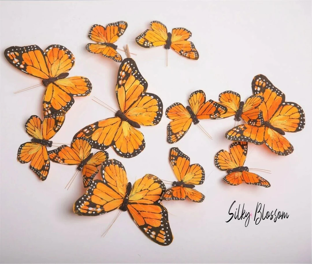 String Monarch Feather Butterflies Garland  Orange Artificial - Etsy | Etsy (US)