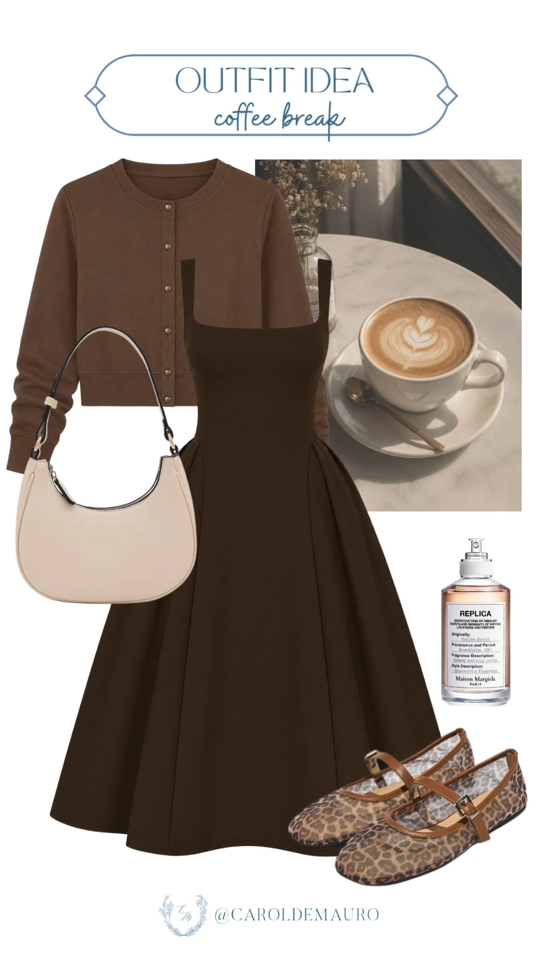 coffee break, outfit idea, early fall look, all brown ensemble, versatile dress, cozy cardigan, leopard print flats, neutral look, maison margiela, replica

#LTKootd #LTKPetite #LTKU