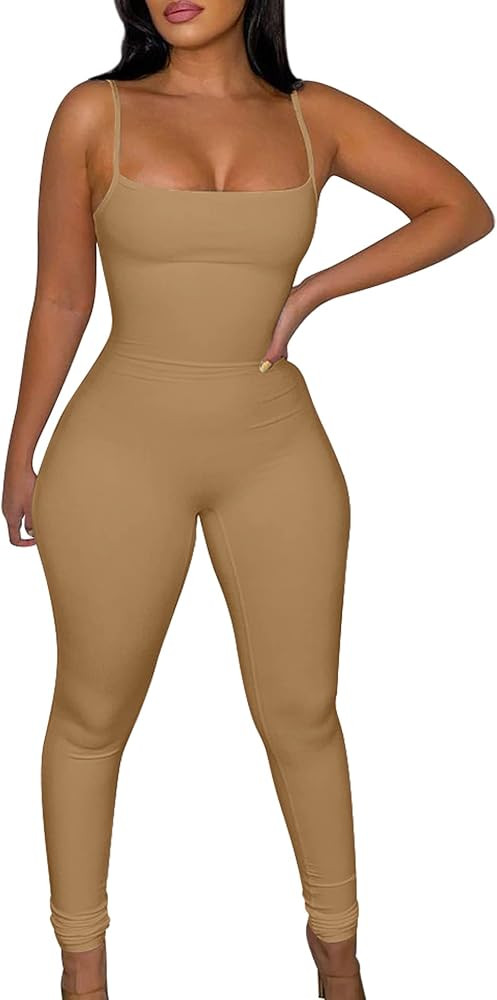 Mizoci Women's Sexy One Piece Bodycon Spaghetti Strap Sleeveless Jumpsuit Romper | Amazon (US)