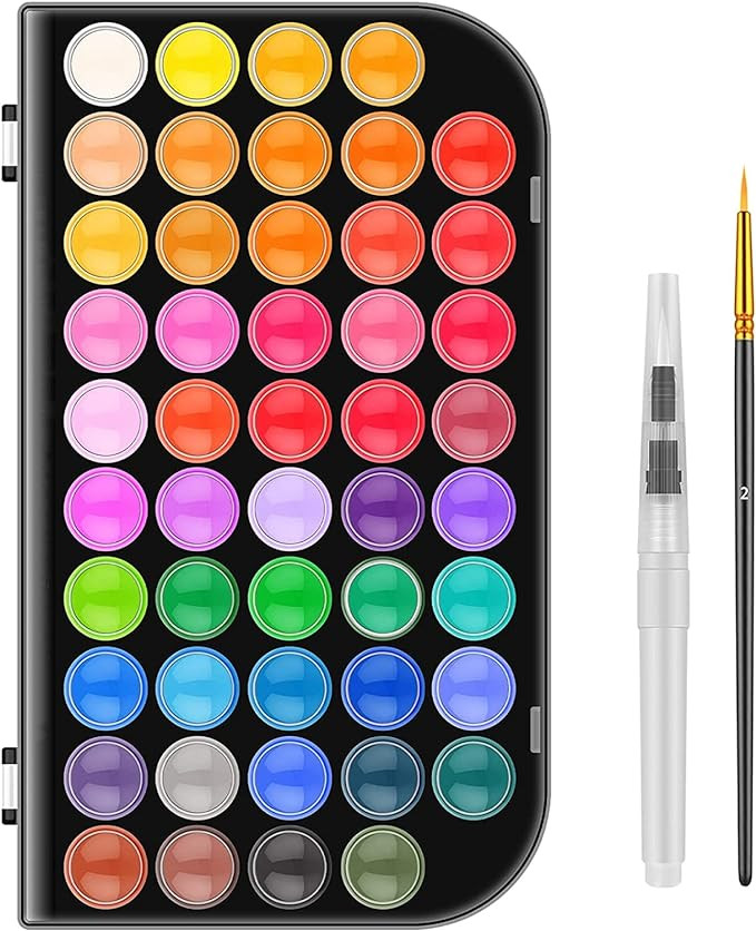 48-Color Watercolor Paint Set With Brush, Refillable Water Brush Pen, Palette, and Water-Washable... | Amazon (US)