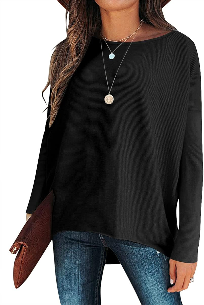 ANRABESS Women's Off Shoulder Long Batwing Sleeve Oversized Pullover High Low Dolman Sweater Knit... | Amazon (US)