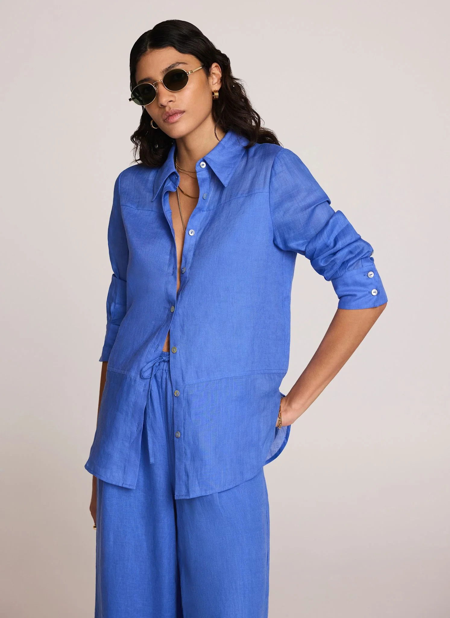 Blue Linen Blend Shirt | Mint Velvet