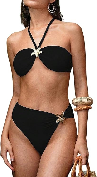 SherryDC Womens Cheeky Bikini Sets Sexy Bandeau Self Tie High Cut Swimsuit Bathing Suit | Amazon (US)