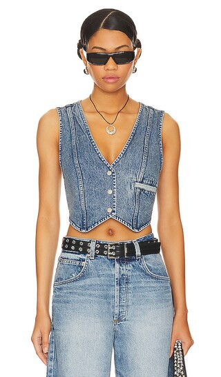 Cropped Denim Vest in Blue | Revolve Clothing (Global)