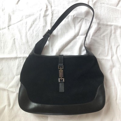 GUCCI Jackie Suede Leather Shoulder Bag Black 36x25x5cm Hobo Tote Vintage | eBay US