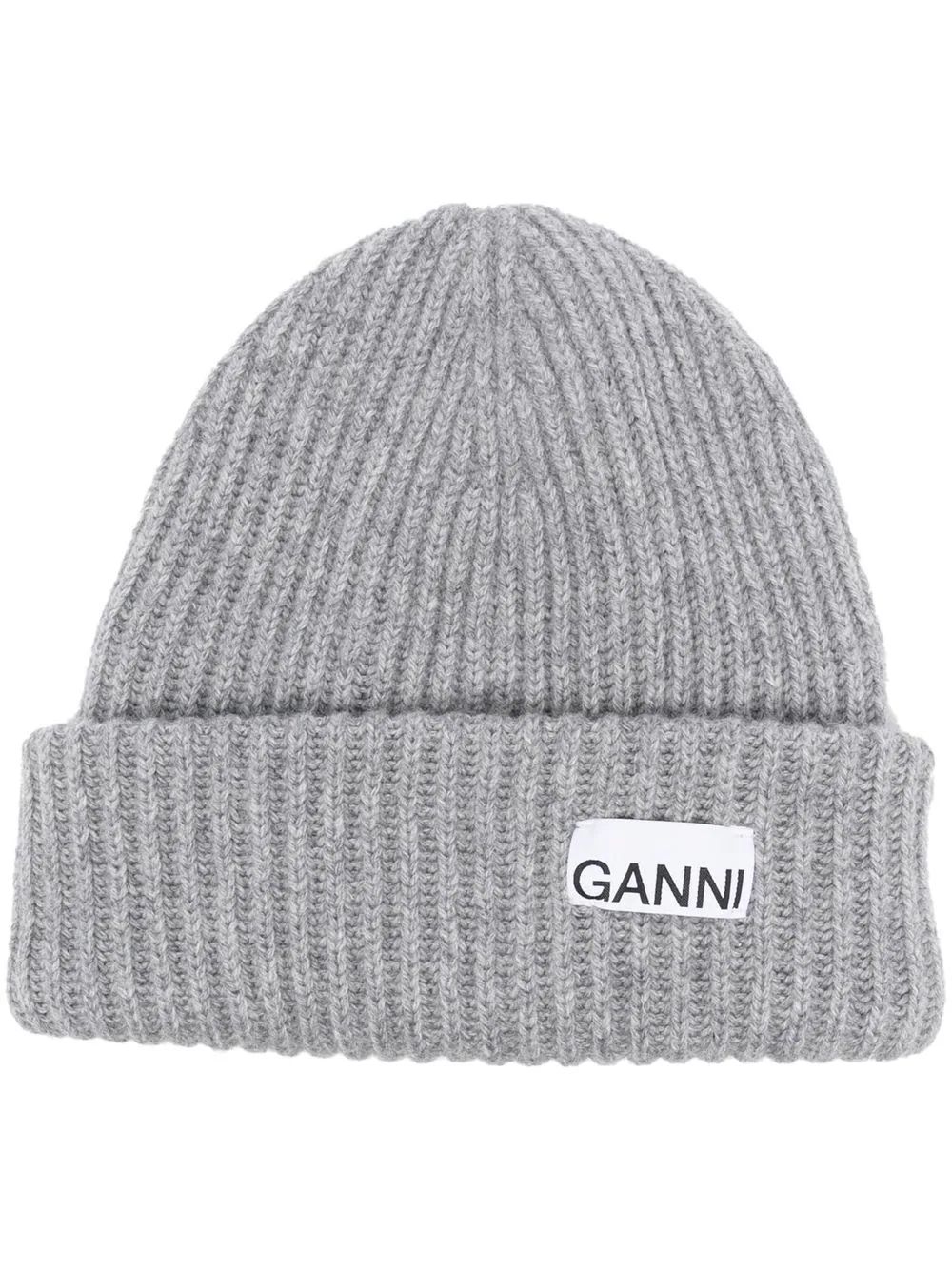 GANNI logo-patch rib-knit Beanie - Farfetch | Farfetch Global