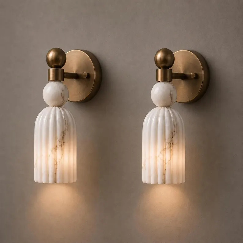 Aurora Marble Fluted Wall Sconce \u2013Brass Luxury Accent Light | Etsy (Global)