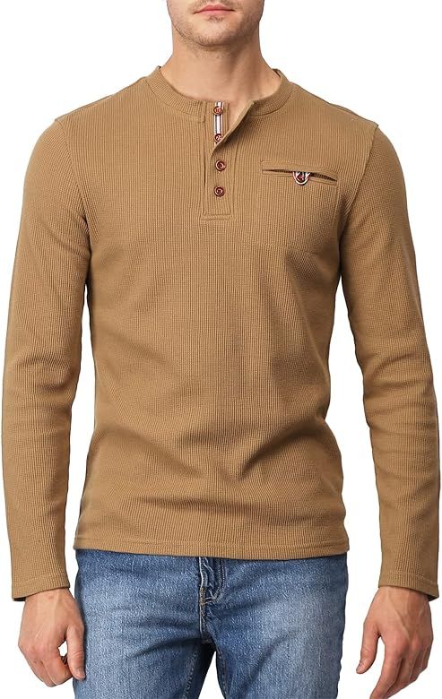 H2H Men's Casual Slim Fit Henley Cotton Shirts Long Sleeve Lightweight Waffle Fabric | Amazon (US)