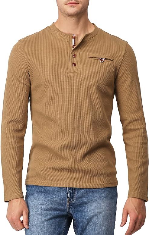 H2H Men's Casual Slim Fit Henley Cotton Shirts Long Sleeve Lightweight Waffle Fabric | Amazon (US)