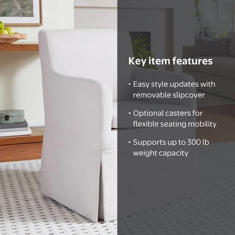 My Texas House Wren Slipcover Dining Chair, Cream Polyester, Optional Screw-In Rolling Casters | Walmart (US)