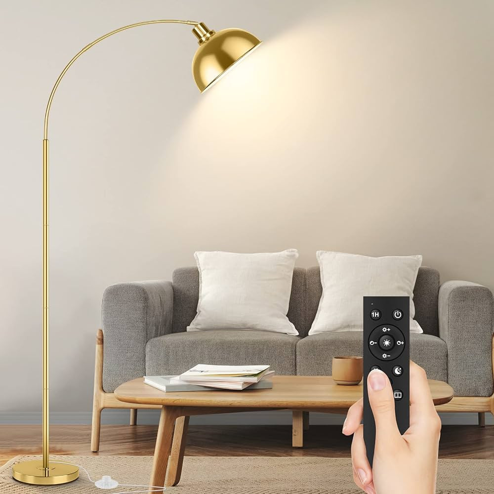 Arc Floor Lamps for Living Room, Modern Tall Standing Lamp Remote Control,Stepless Dimmable Gold ... | Amazon (US)