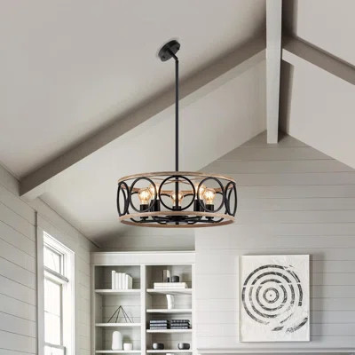Modern Farmhouse Chandelier With Rustic Industrial Design, Drum Pendant Fixture For Dining Room Kitchen Living Room Hallway Bedroom, Dimmable Hanging | Wayfair North America