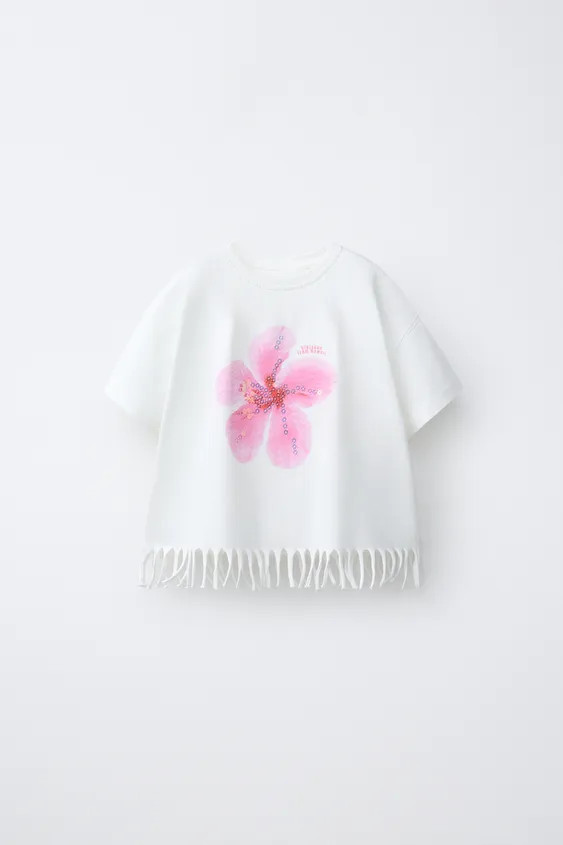 FRINGE FLOWER SEQUIN T-SHIRT | Zara US