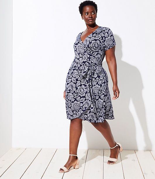 LOFT Plus Floral Short Sleeve Wrap Dress | LOFT