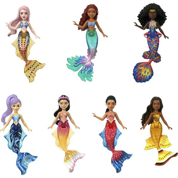 Disney The Little Mermaid Ariel and Sisters Small Doll Set with 7 Mermaid Dolls | Walmart (US)