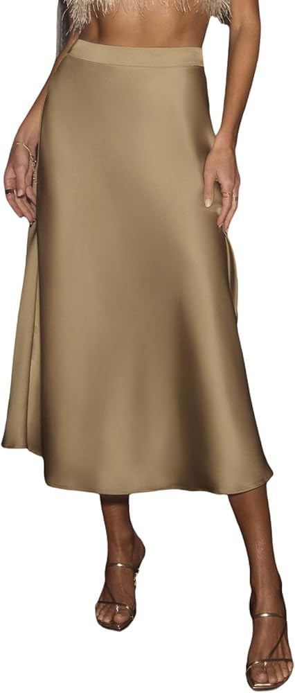 CUPSHE Women's Satin Skirt Flowy A Line Cocktail Party Wedding High Waist Long Midi Skirts Fall S... | Amazon (US)
