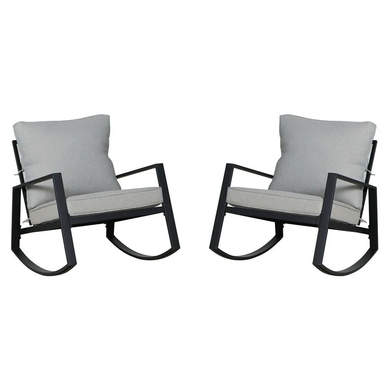 Mainstay Asher Springs 2-Piece Outdoor Rocker Set- Black Frame & Gray Cushions | Walmart (US)