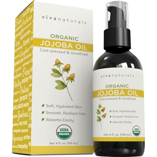 Viva Naturals Organic Jojoba Oil - Pure Cold-Pressed for Skin and Hair, USDA Certified Face Moisturizer, 4 fl. oz | Amazon (US)