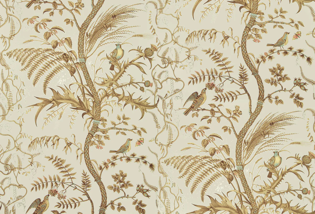 Brunschwig & Fils Bird And Thistle Beige Wallpaper | DecoratorsBest