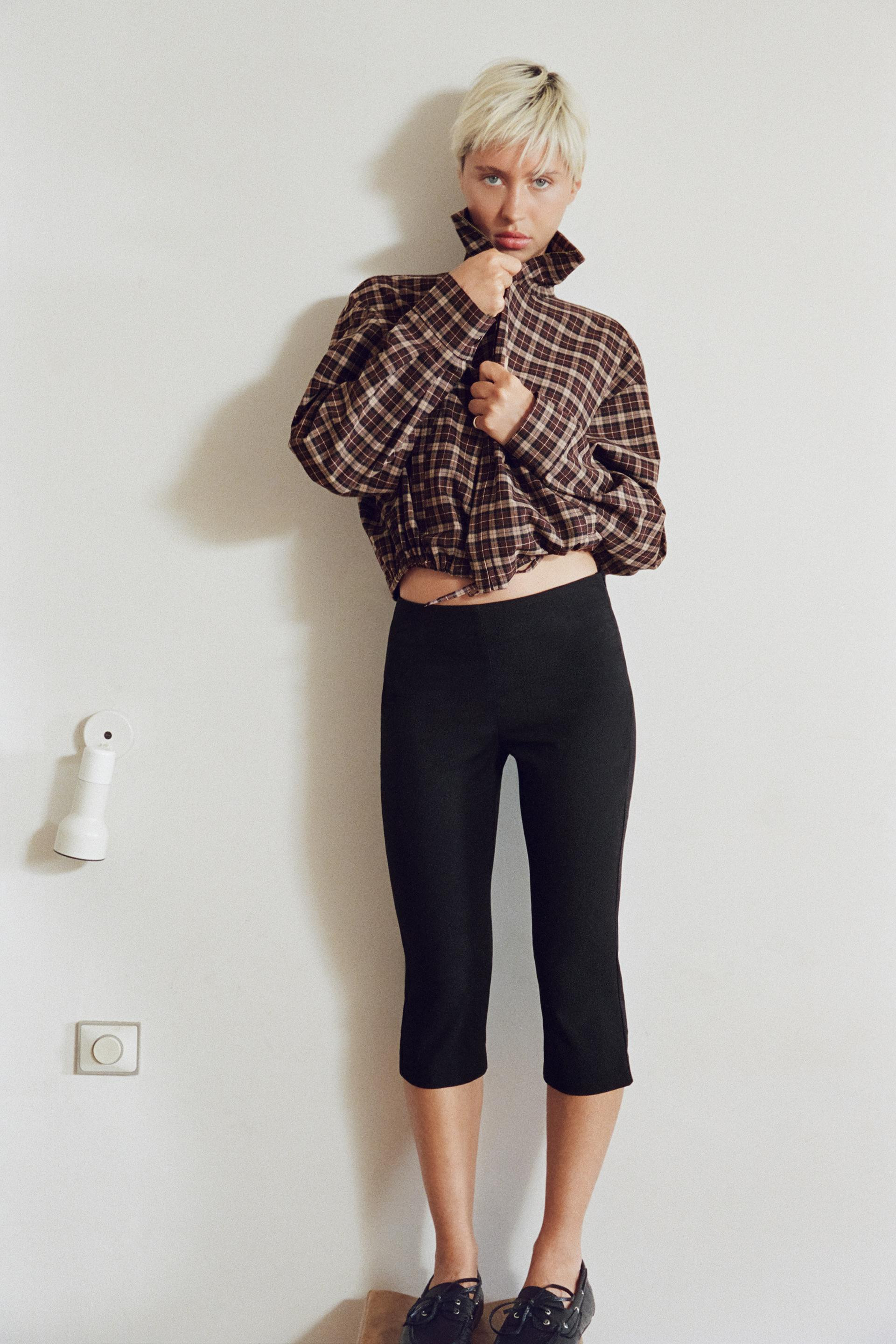 Zara - Plaid Zip-Up Jacket - Maroon - M - Woman | Zara US