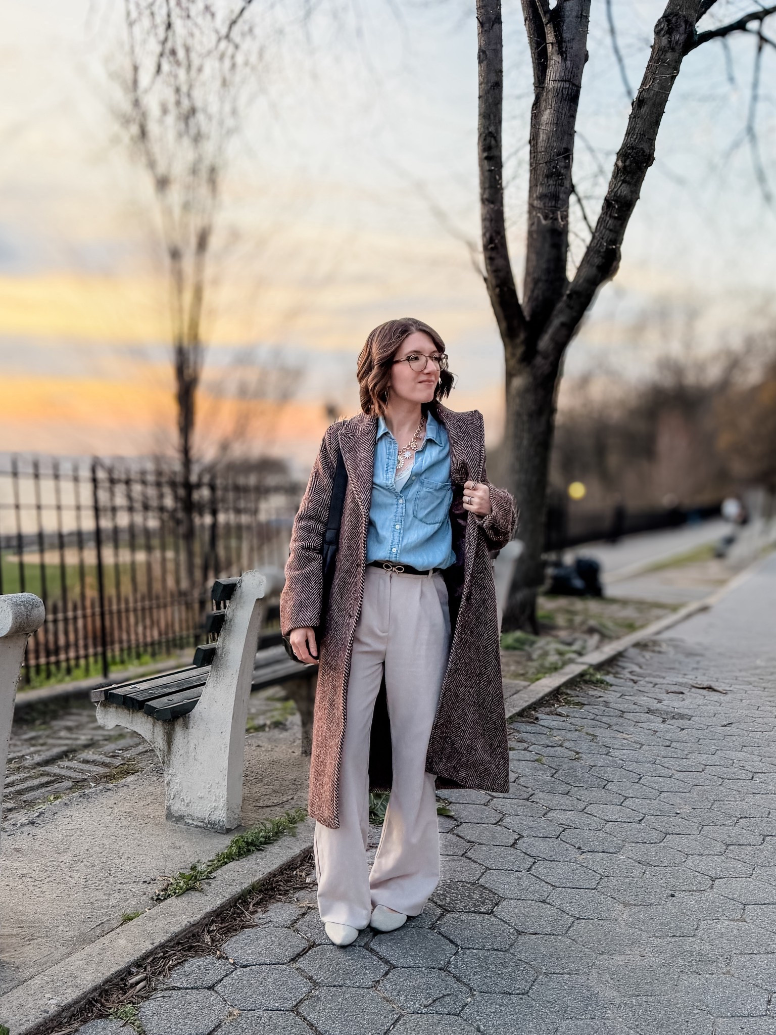 Herringbone coat: I sized down
Chambray: TTS
Slain pants: I sized up 1. Wearing the regular length 
Rothy’s: size up 1/2 size 

#LTKSeasonal #LTKWorkwear #LTKootd