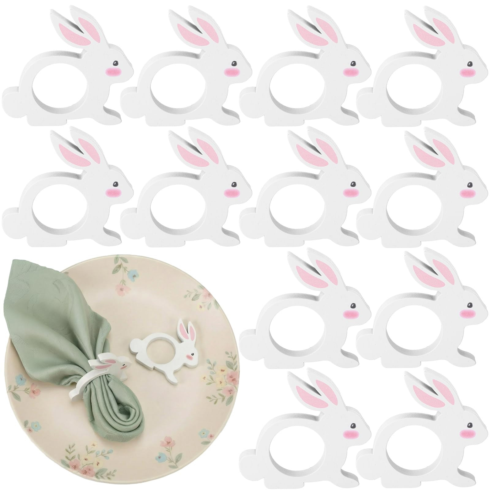 Chengu 12 Pcs Easter Bunny Napkin Rings Wooden Bunny Napkin Rings Handmade Rabbit Dinner Paper Ho... | Amazon (US)