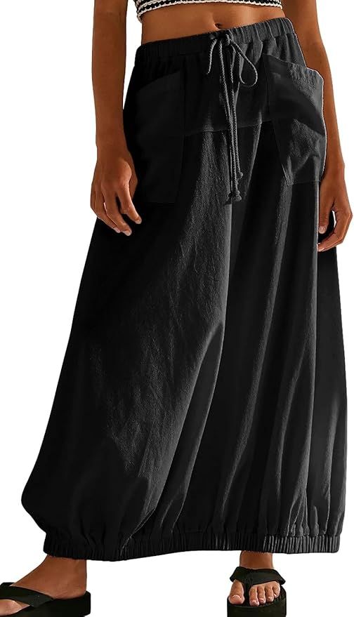 CHARTOU Women Baggy Parachute Skirt Comfy Casual Cotton Y2k Cargo Maxi Long Skirt | Amazon (US)