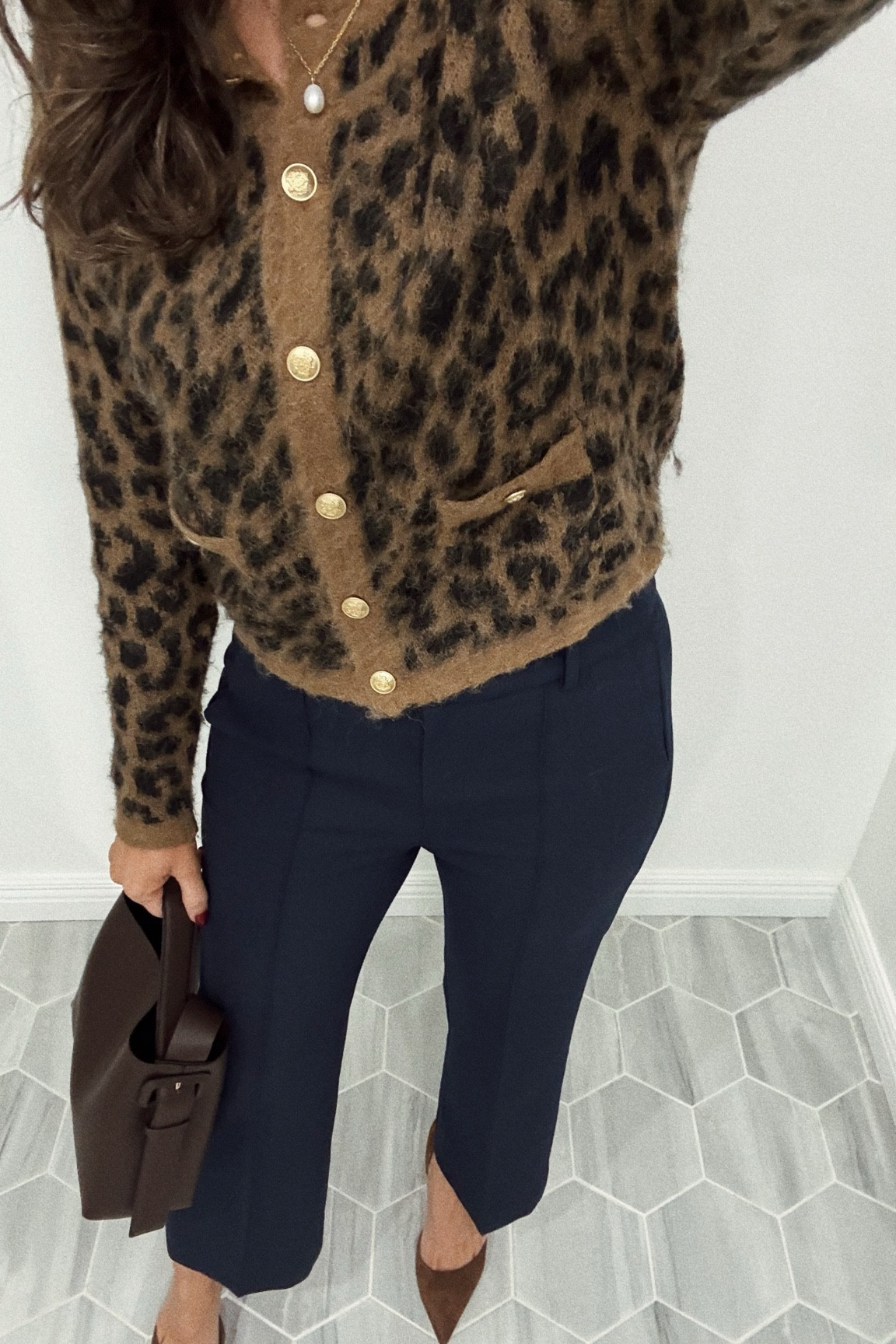 Sunday best!  Leopard cardigan - I took my bigger size. I’d say it runs a bit small. Linked some other pretty cardigan that pair nicely with trousers.  
Pants - love these!! I sized up based on the reviews.
Pumps not sizes left (mine are old) - linking some gorgeous options. 

#LTKShoeCrush #LTKStyleTip #LTKWorkwear