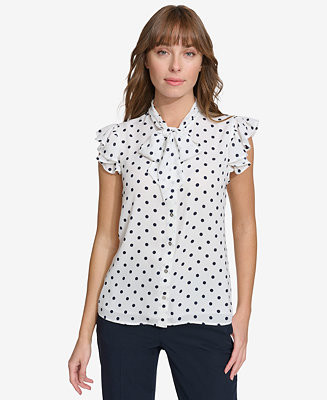 Women's Ruffle-Sleeve Bow Blouse | Macy's