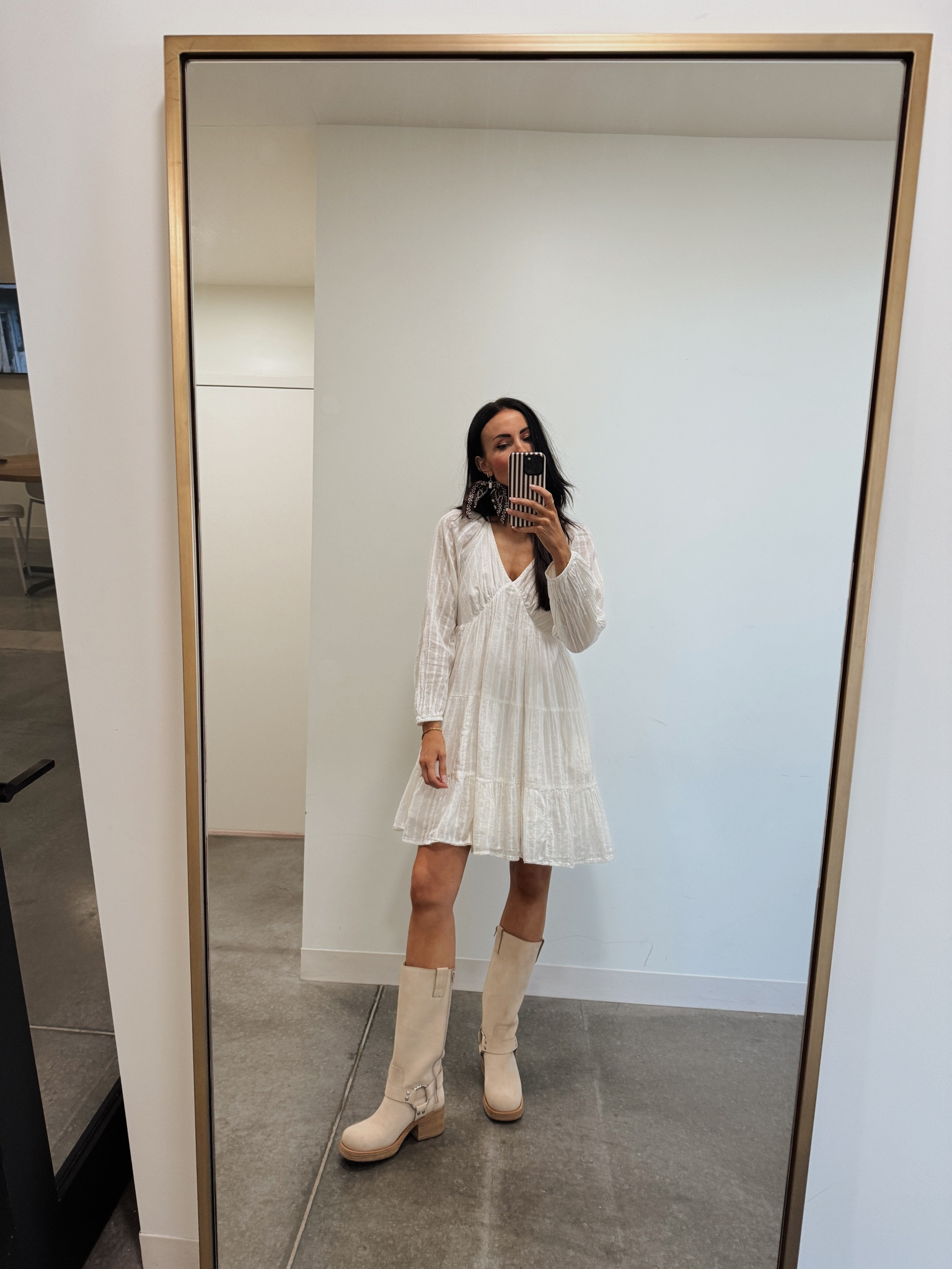 LInking similar boots- mine are sold out.  A classic white dress with big bandana earrings is the easiest outfit to copy for concerts and rodeos this season. 

 