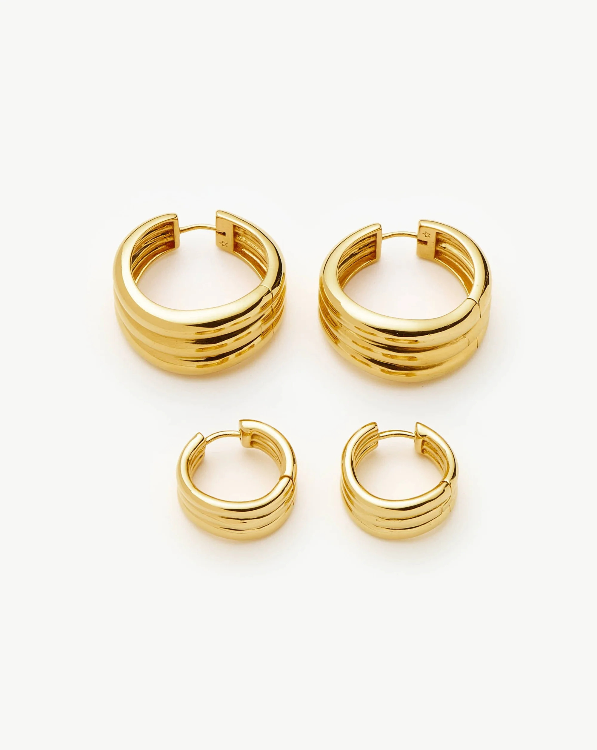 Savi Triple Ridge Hoop Earrings | 18ct Gold Vermeil Earrings | Missoma UK