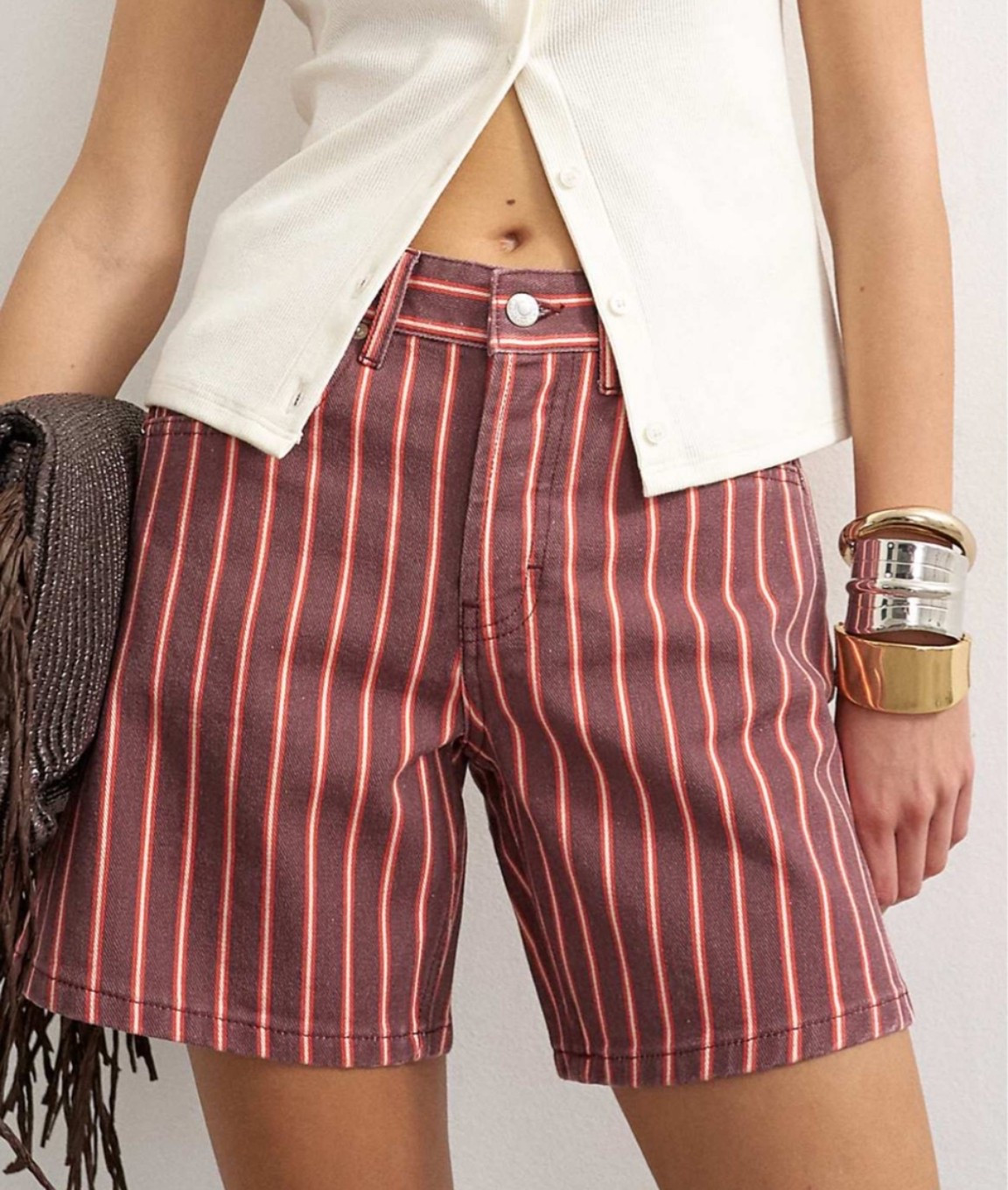 Striped denim shorts