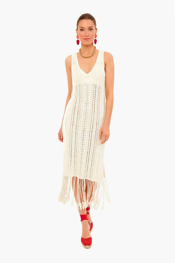 Ivory Kamilah Crochet Fringe Tank Midi Dress | Jonathan Simkhai | Tuckernuck (US)