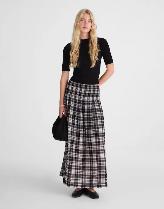 Smocked-Waist Maxi Skirt in Plaid | Madewell