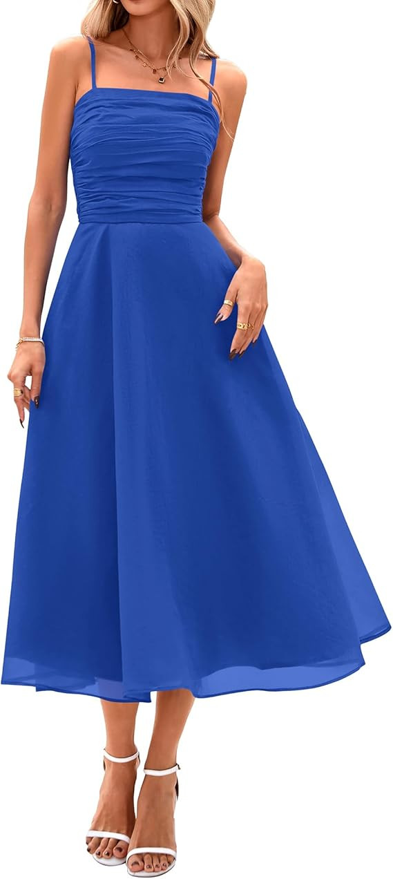 PRETTYGARDEN Womens Summer Dresses 2025 Spaghetti Strap Sleeveless Smocked Flowy Midi Wedding Gue... | Amazon (US)