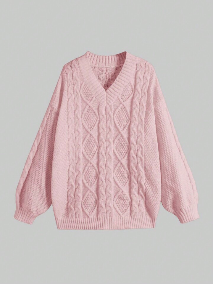 ROMWE Kawaii Women'S V-Neck Drop Shoulder Sweater Pullover | SHEIN