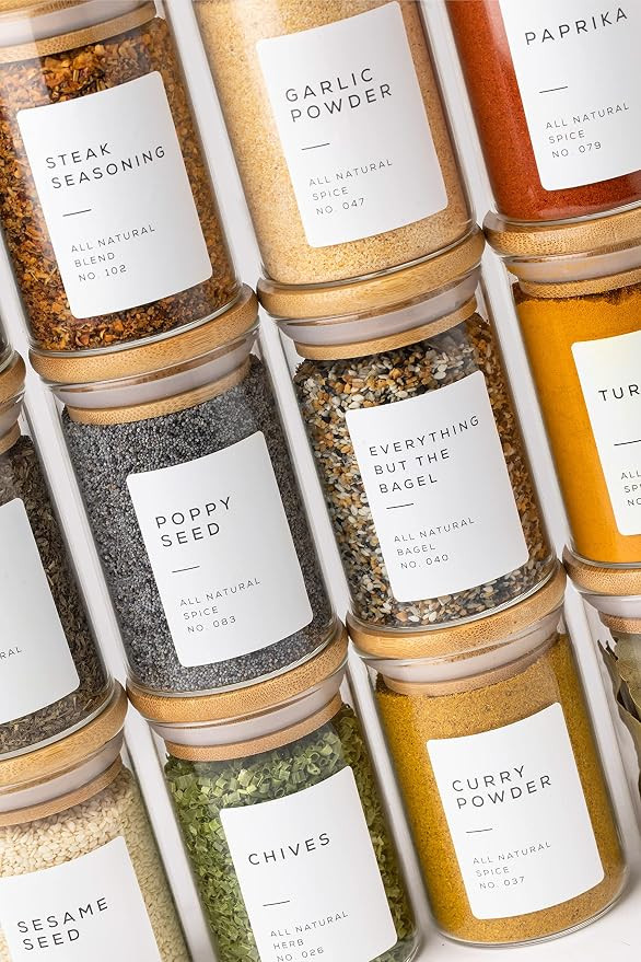 Glass Spice Jars with Label Pack (12x Bamboo Lid Glass Jar) Small 6oz Empty Spice Storage Bottles... | Amazon (US)