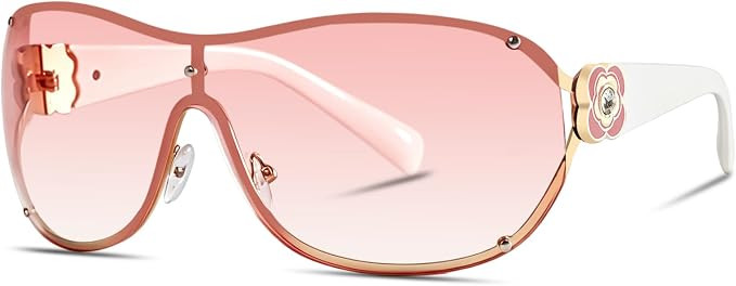 Y2K Sunglasses for Women Men Trendy Wrap Around Oversized Sun Glasses Retro Cool Shade | Amazon (US)