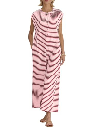 utcoco Women's Striped Wide Leg Jumpsuits 2025 Summer Sleeveless Romper Flowy Long Pants Comfy Ba... | Amazon (US)