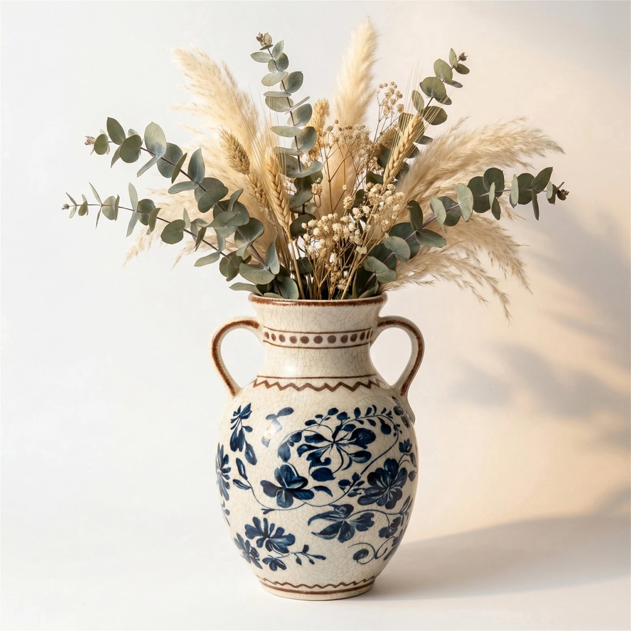 BUYMAX Light Blue Ceramic Vase, Vintage Two-Handle Vase for Flower Arrangements, Farmhouse Table ... | Walmart (US)