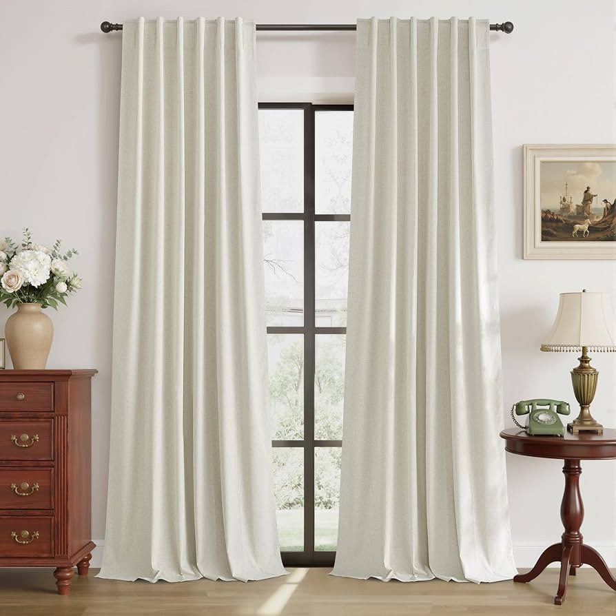 RYB HOME Natural Linen Blended Curtains 84 inch Long 2 Panels Set, 100% Blackout Burlap Look Curt... | Amazon (US)