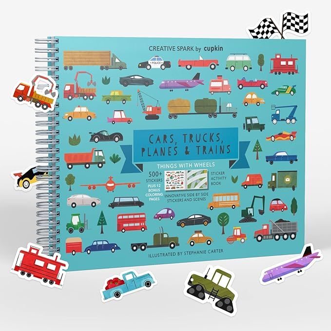 Cars, Trucks, Planes & Trains Stickers + Coloring Book by Cupkin: Innovative Side by Side Sticker... | Amazon (US)