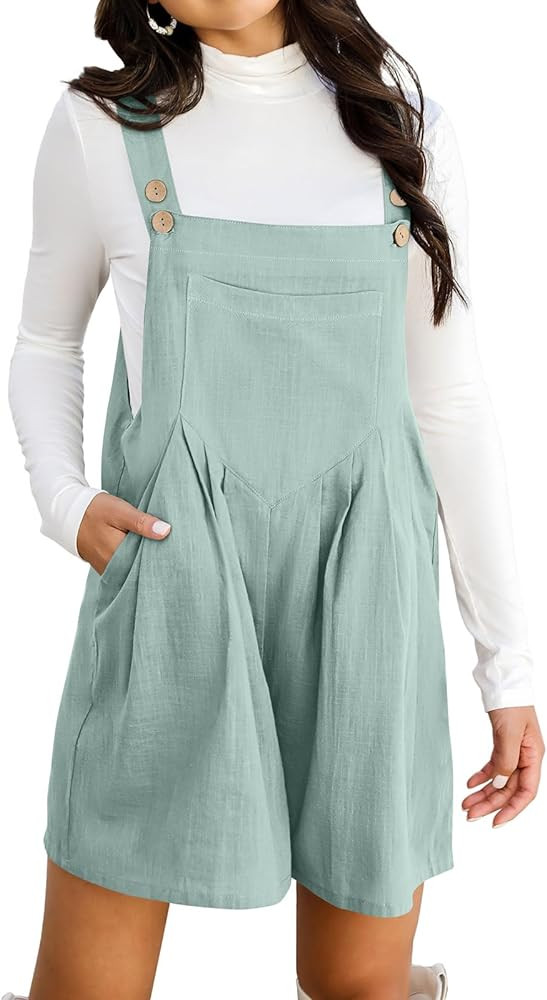 Caracilia Women's Short Overalls Summer Romper Casual Linen Adjustable Straps Loose Bib Overalls ... | Amazon (US)