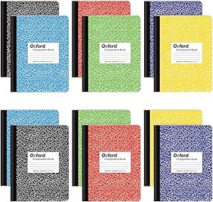 Oxford Composition Notebooks, Wide Ruled Paper, 9-3/4" x 7-1/2", Assorted Marble Covers, 100 Shee... | Amazon (US)