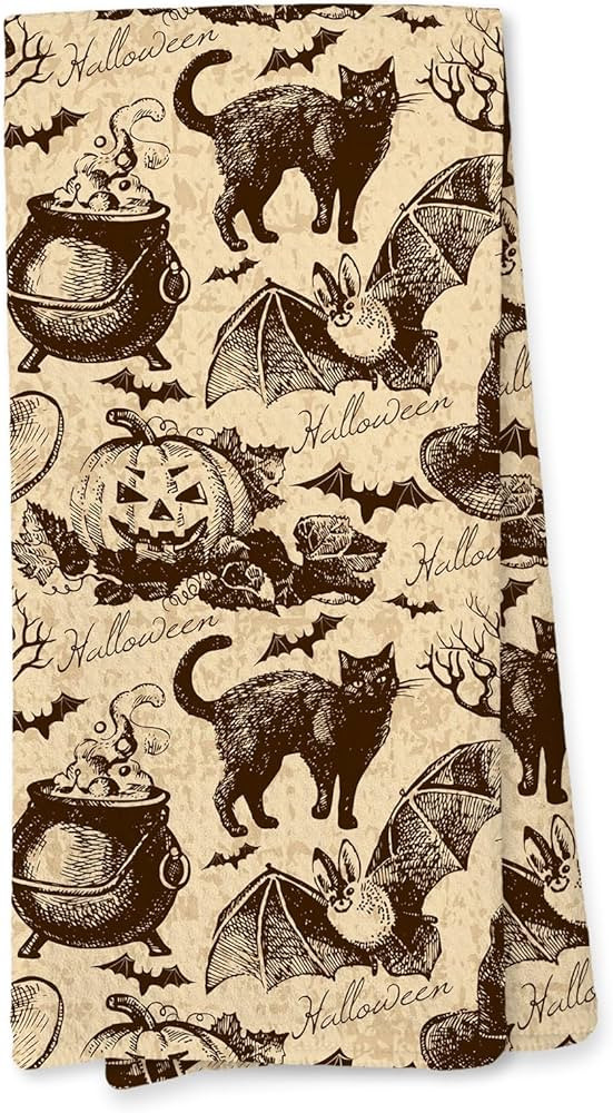 Giosve Vintage Halloween Black Cat Pumpkin Kitchen Towels, Retro Spooky Witchy Black Cat Bat Pump... | Amazon (US)