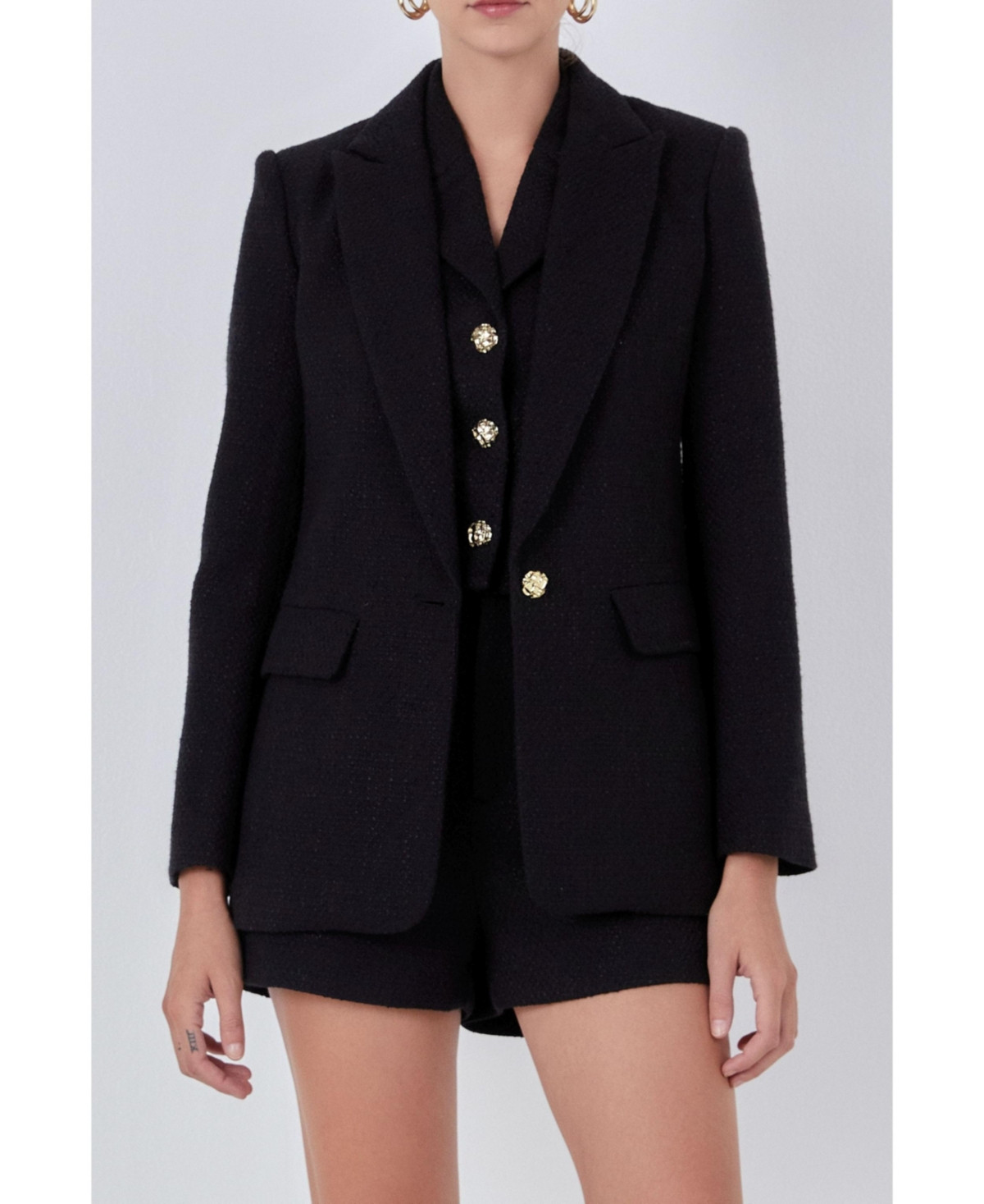 endless rose Women's Tweed Single Breast Blazer - Black | Macy's