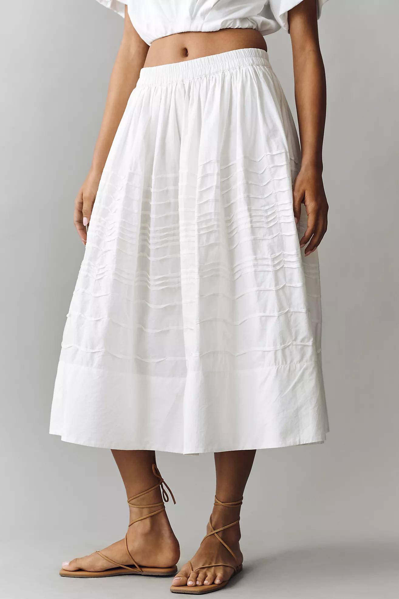Maeve Cotton Pintuck Midi Skirt | Anthropologie (US)